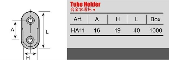 길이는 44mm 진크 합금 옷장 장착 30x15mm 타원형 파이프 타원형 파이프 지원 브래킷